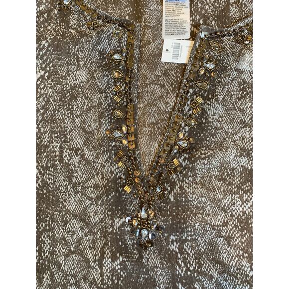 CHICO's | Printed Chiffon Split Neck Tunic Beaded Neck Chico's Sz 3 - Picture 5 of 11